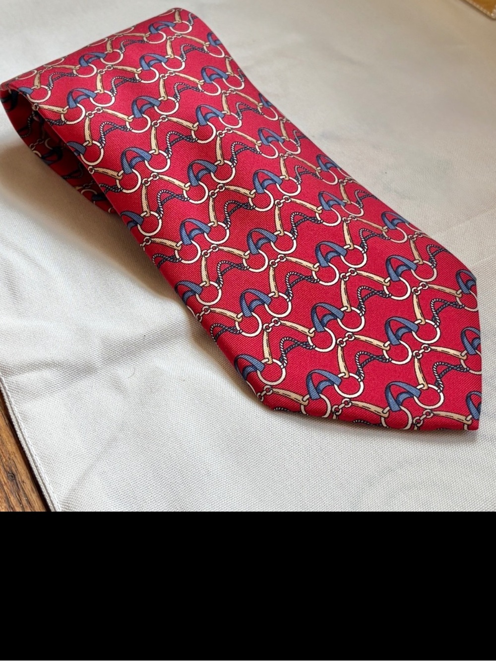 Paolo Gucci Silk Tie Horse Print Equestrian Bridle Bit Red Blue Gold 60" x 4"
